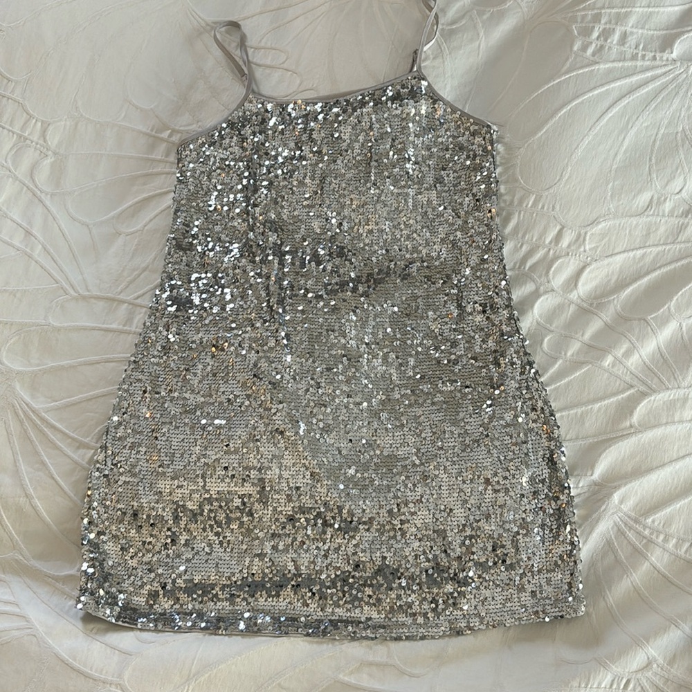 H&M Silver Sequin Slip Dress